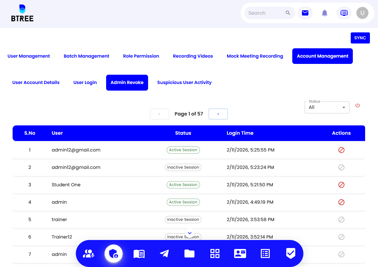 User Session Tracking View