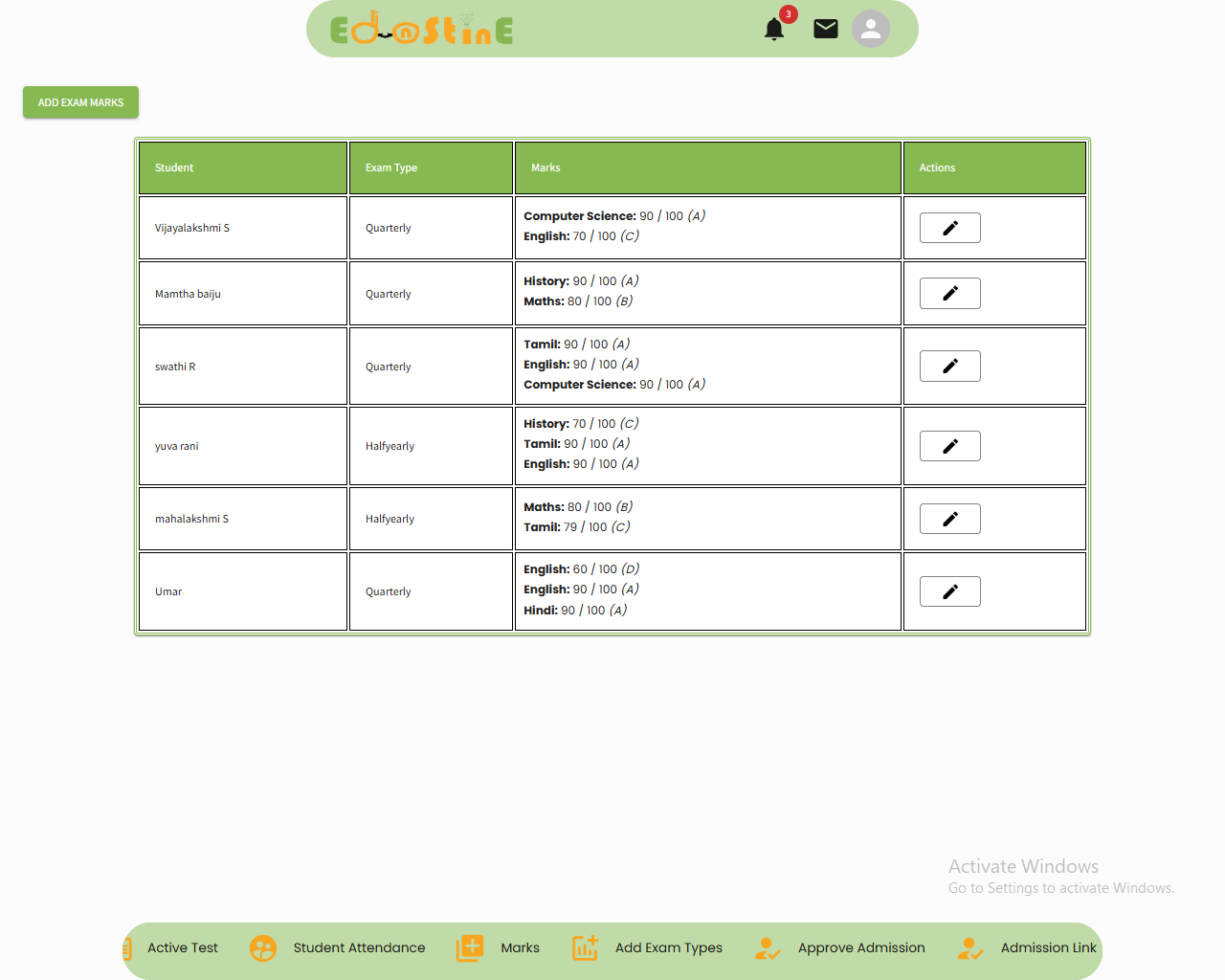 Report Card Management Base View